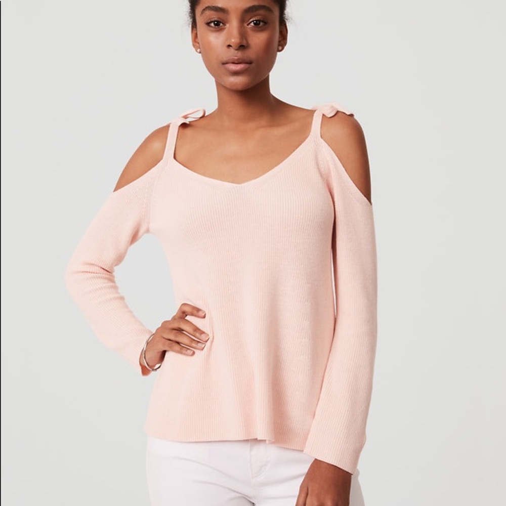 LOFT Pink Cold Shoulder Tie Sweater